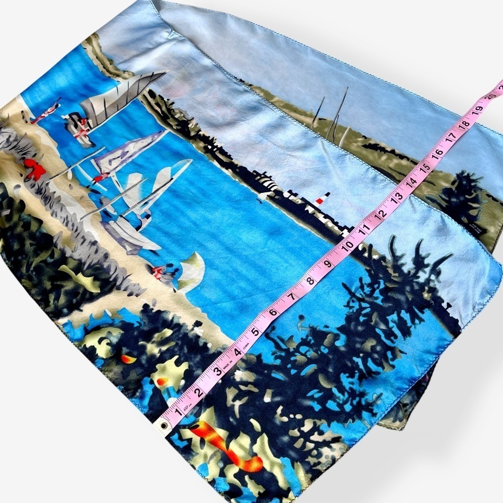 Silk Scenic Beach Print Oblong Scarf Headscarf - Picture 11 of 12